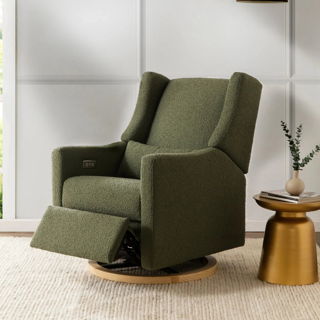 Babyletto - Kiwi Electronic Glider + Recliner - Luxe Olive Boucle with Light Wood Base-Chairs-Store Pickup in 2-5 Weeks-Posh Baby