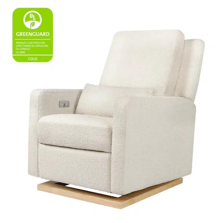 Babyletto - Sigi Electronic Glider + Recliner - Ivory Boucle with Light Wood Base-Chairs-Store Pickup in 2-5 Weeks-Posh Baby
