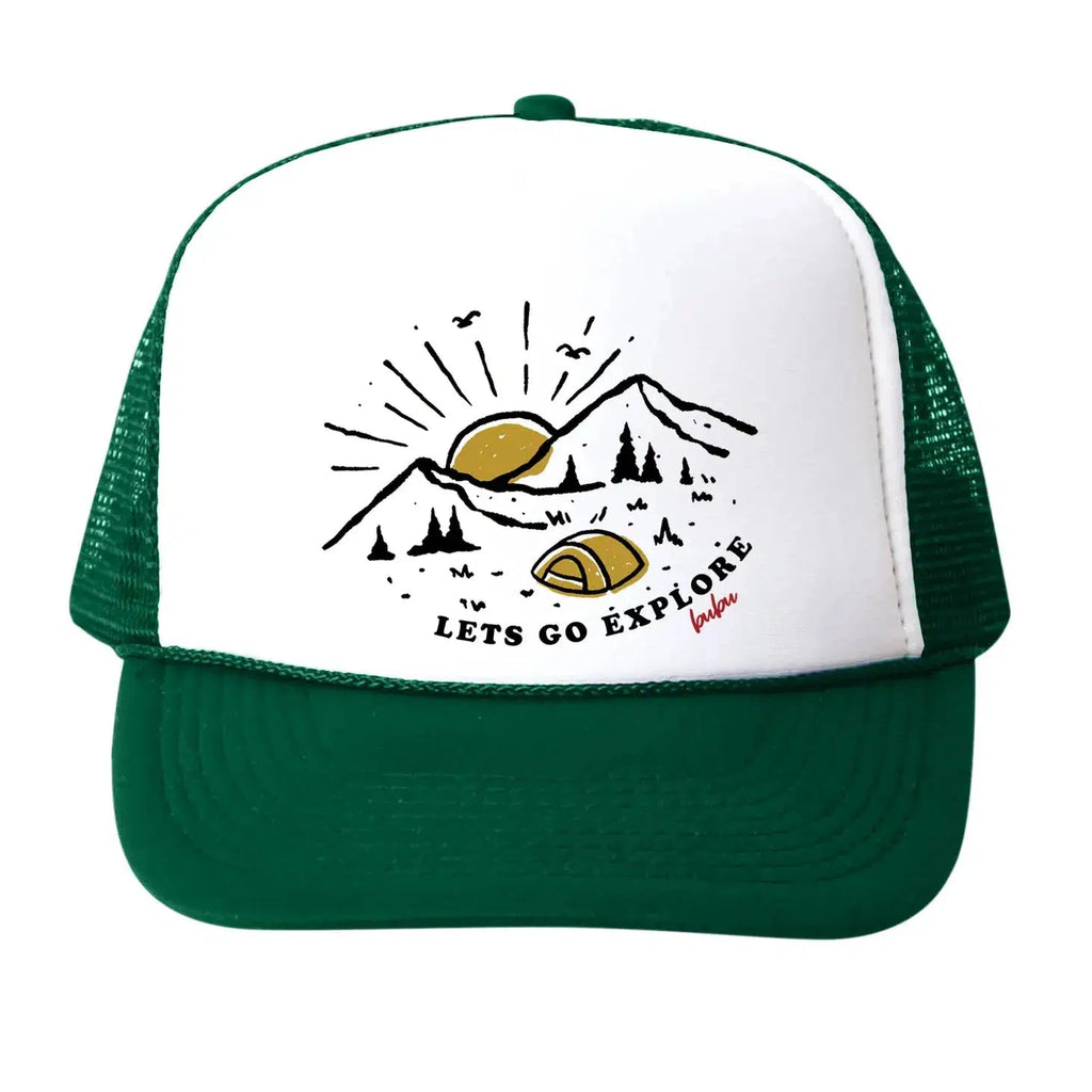 Bubu - Green + White Trucker Hat - Let's Go Explore-Hats-3-18M-Posh Baby