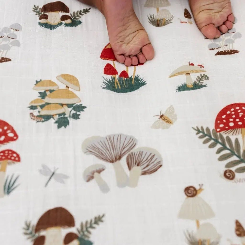 Clementine Kids - Cotton Muslin Crib Sheet - Mushrooms-Crib Sheets-Posh Baby