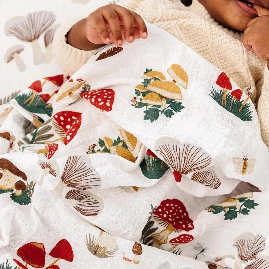 Clementine Kids - Cotton Muslin Swaddle - Mushrooms-Swaddle Blankets-Posh Baby