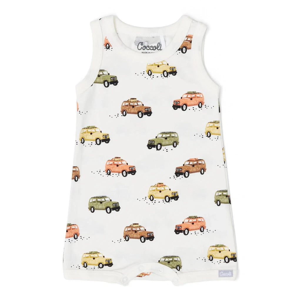 Coccoli - Modal Tank Romper - Vintage Jeeps-Footies + Rompers (Fashion)-Newborn-Posh Baby