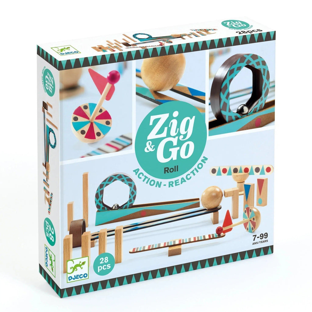 Djeco - Zig + Go Roll - 28 Piece Chain Reaction Construction Set-Interactive-Posh Baby