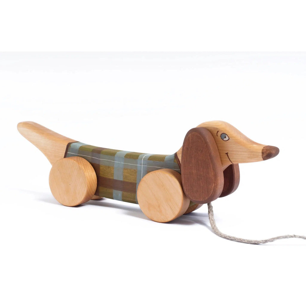 Friendly Toys - Handcrafted Pull Toy - Sausage Dog-Interactive-Green-Posh Baby