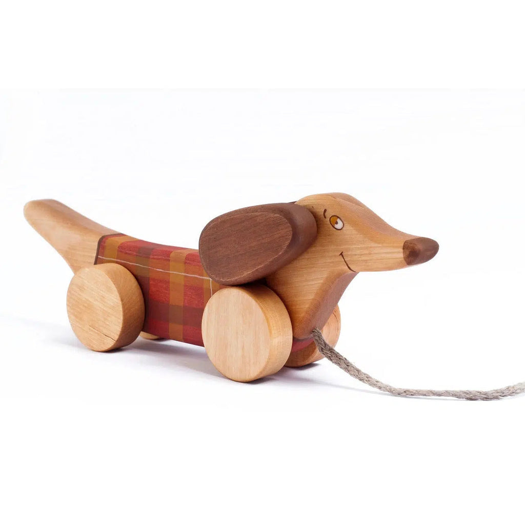 Friendly Toys - Handcrafted Pull Toy - Sausage Dog-Interactive-Red-Posh Baby
