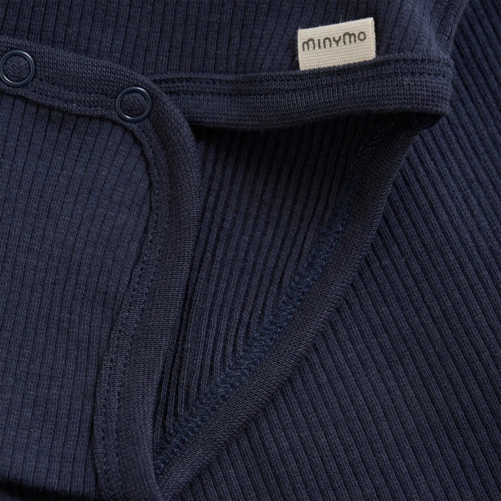 Minymo - Ribbed Short Sleeve Bodysuit - Navy-Onesies-0-3M-Posh Baby