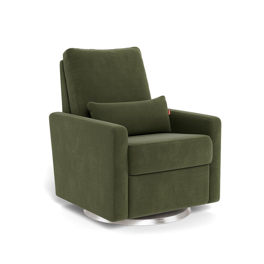 Monte Design - Matera Glider Recliner - Brushed Steel Swivel Base-Chairs-Moss Green Velvet-Posh Baby