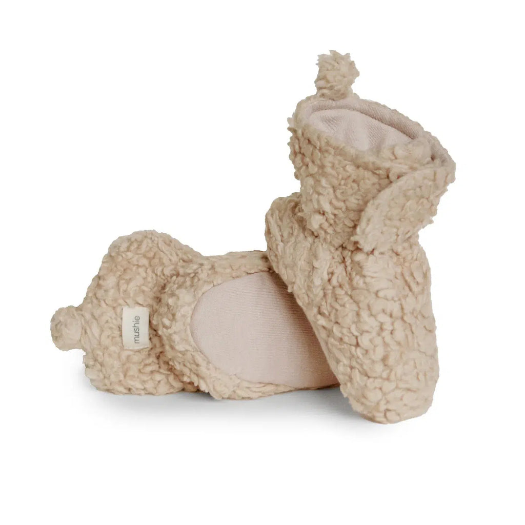 Mushie - Cozy Baby Booties - Oatmeal-Shoes + Booties-0-3M-Posh Baby