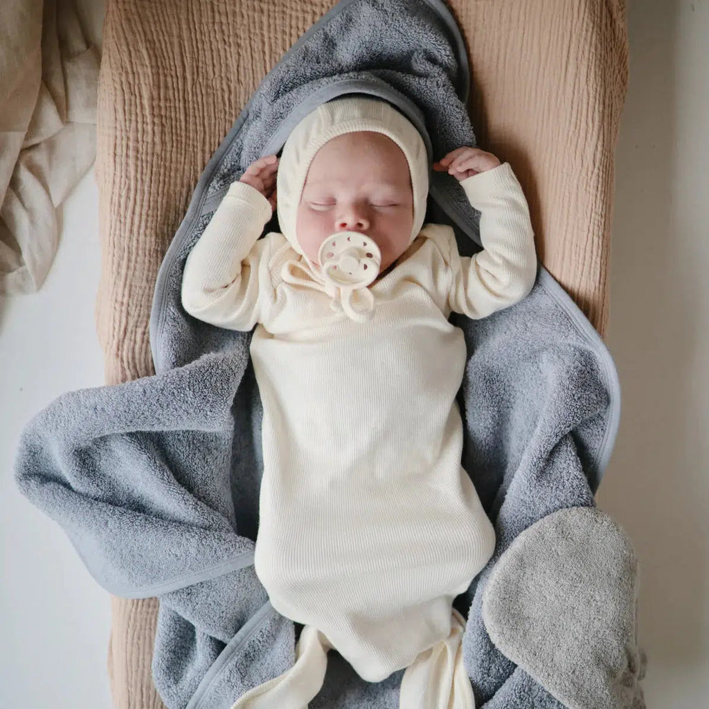 Mushie - Organic Cotton Baby Hooded Towel - Tradewinds-Towels + Washcloths-Posh Baby