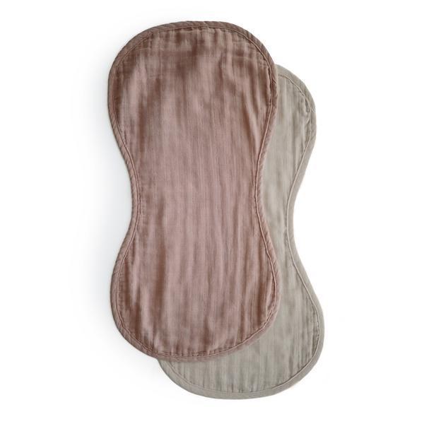 Mushie - Organic Cotton Muslin Burp Cloth 2-Pack - Natural + Fog-Bibs + Burps-Posh Baby