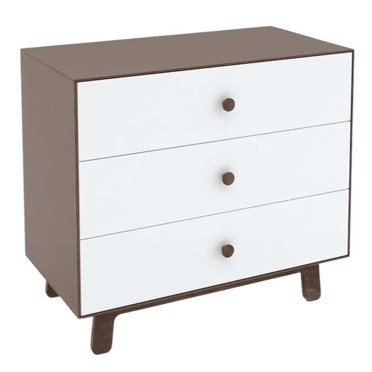 Oeuf - Merlin 3 Drawer Dresser with Sparrow Base - White + Walnut-Dressers + Changing Tables-Posh Baby