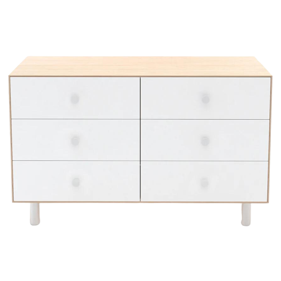 Oeuf - Merlin 6 Drawer Dresser with Classic Base - White + Birch-Dressers + Changing Tables-Posh Baby