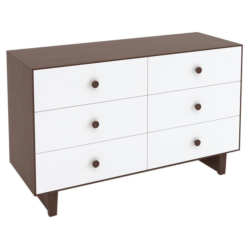Oeuf - Merlin 6 Drawer Dresser with Rhea Base- White + Walnut-Dressers + Changing Tables-Posh Baby