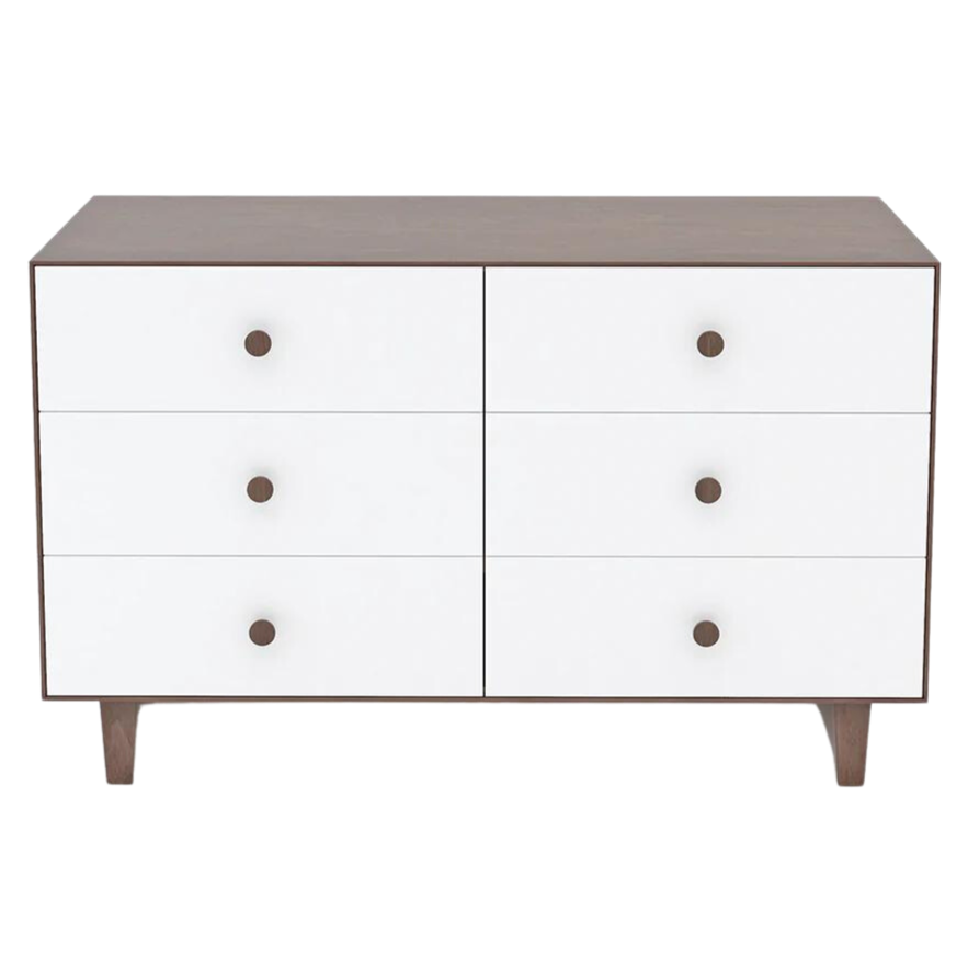 Oeuf - Merlin 6 Drawer Dresser with Rhea Base- White + Walnut-Dressers + Changing Tables-Posh Baby
