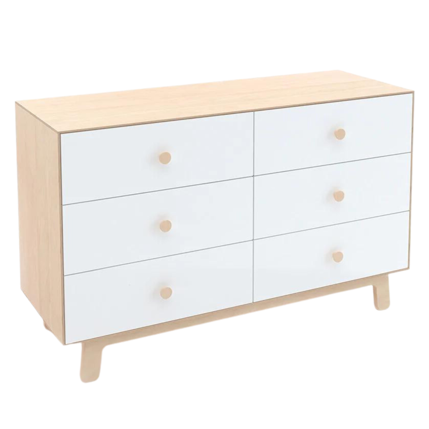 Oeuf - Merlin 6 Drawer Dresser with Sparrow Base - White + Birch-Dressers + Changing Tables-Posh Baby