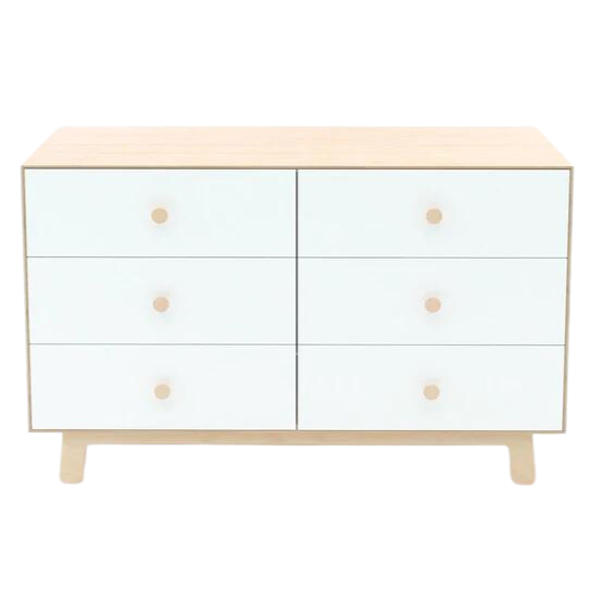 Oeuf - Merlin 6 Drawer Dresser with Sparrow Base - White + Birch-Dressers + Changing Tables-Posh Baby