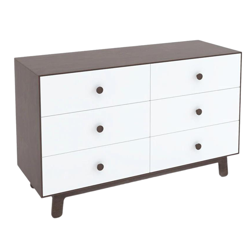 Oeuf - Merlin 6 Drawer Dresser with Sparrow Base - White + Walnut-Dressers + Changing Tables-Posh Baby
