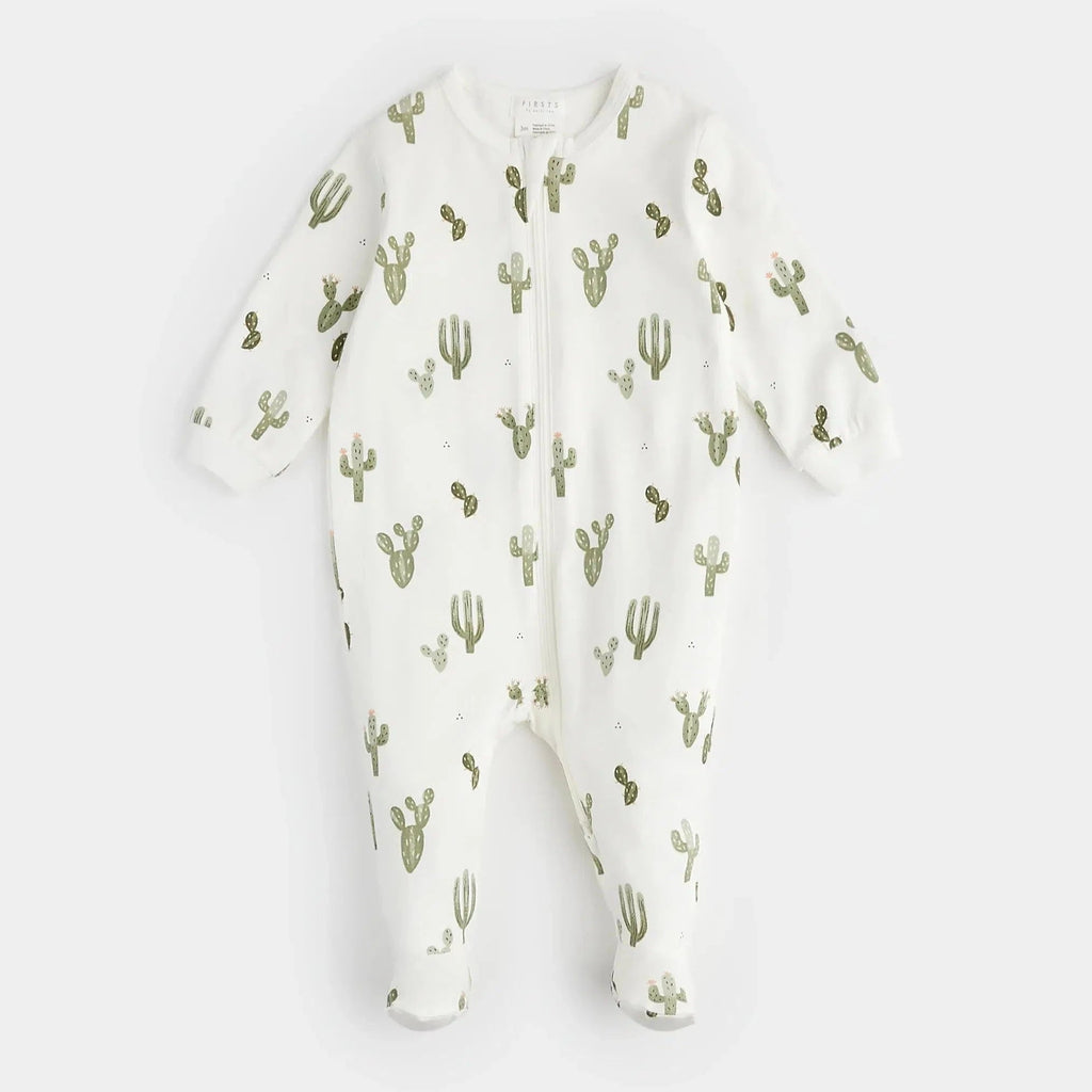 Petit Lem - Organic Cotton Zipper Footie - Cactus-Footies + Rompers (Basic)-Newborn-Posh Baby