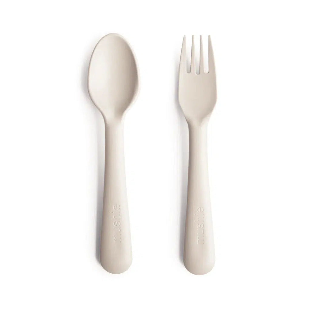 Shop Tax Free For Mushie - Dinnerware Fork and Spoon Set - Ivory-Plates + Bowls + Cups + Utensils- Posh Baby
