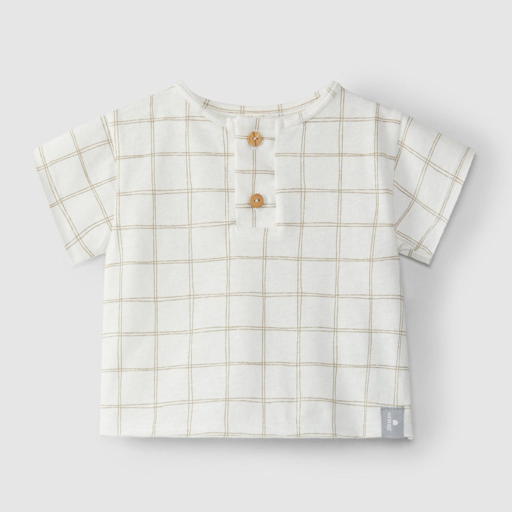 Snug (Portugal) - Checkered Shirt - White + Taupe-Short Sleeves-0-3M-Posh Baby