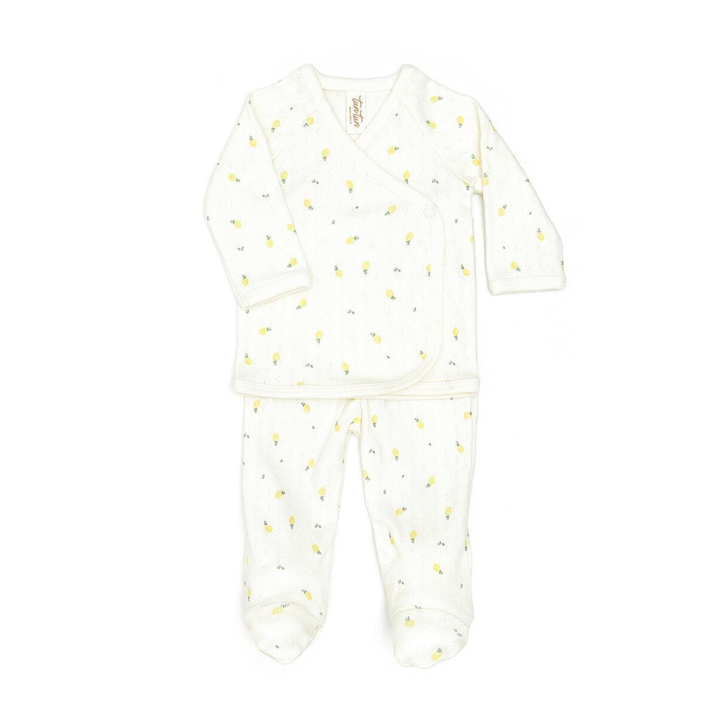 Tun Tun (Peru) - Pointelle Kimono Top + Pant Set - Lemons (Cream)-Sets-Newborn-Posh Baby