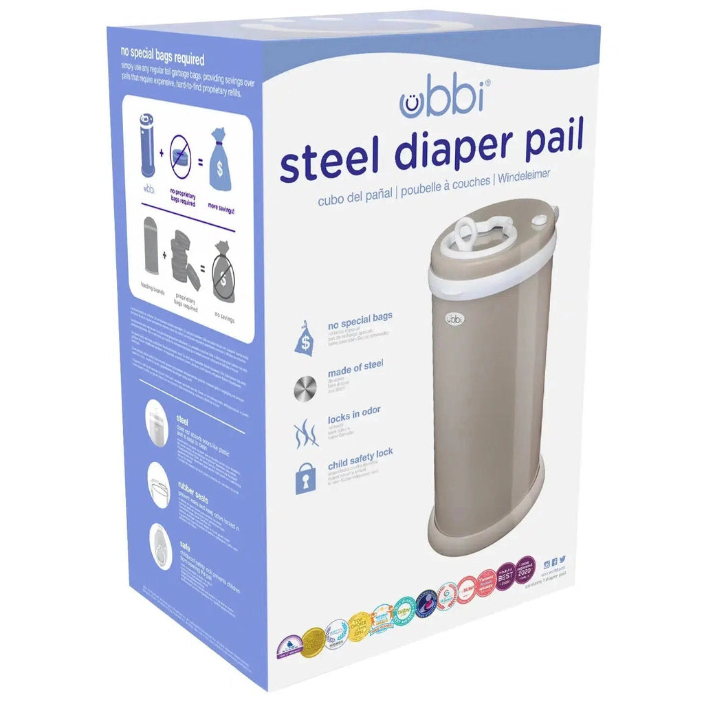 Ubbi - Steel Diaper Pail - Taupe-Diaper Pails-Posh Baby