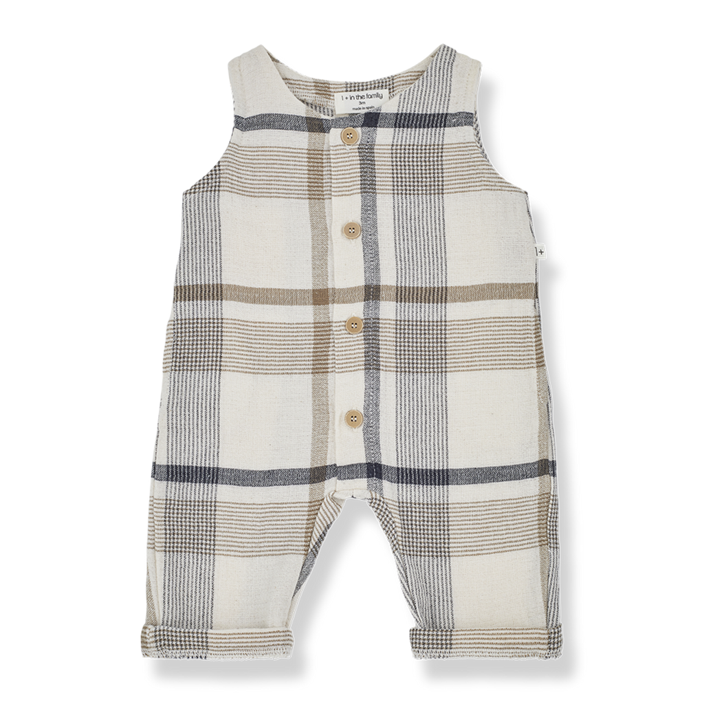 1+ In The Family - Button-Up Romper - Natural Plaid-Footies + Rompers (Fashion)-0-3M-Posh Baby