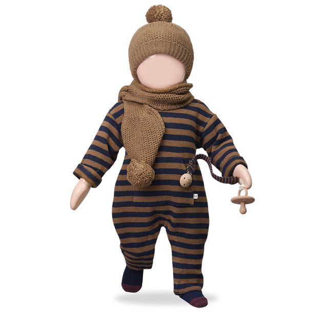 1+ In The Family - Kangaroo Pocket Jumpsuit - Chestnut + Navy Stripe-Footies + Rompers (Fashion)-0-3M (3M)-Posh Baby