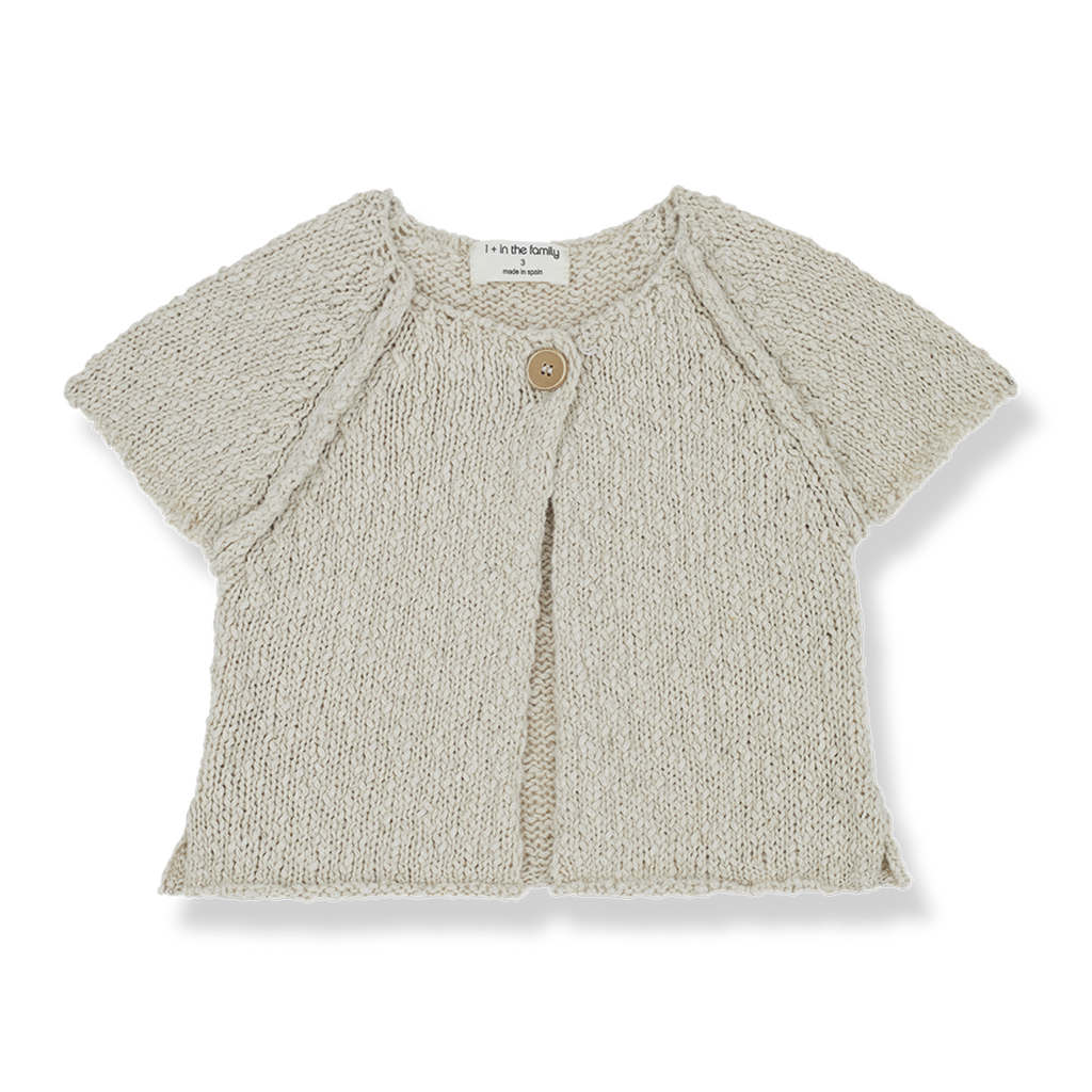 1+ In The Family - Knit Cotton + Linen Cap Sleeve Cardigan - Natural-Sweaters + Cardigans + Jackets-0-3M-Posh Baby