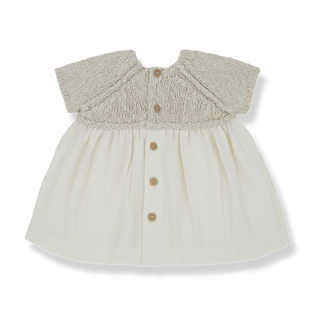 1+ In The Family - Knit Cotton + Linen Dress + Bloomer - Natural-Dresses-0-3M-Posh Baby