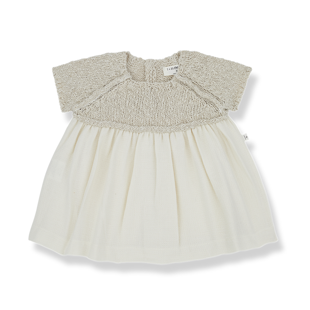 1+ In The Family - Knit Cotton + Linen Dress + Bloomer - Natural-Dresses-0-3M-Posh Baby