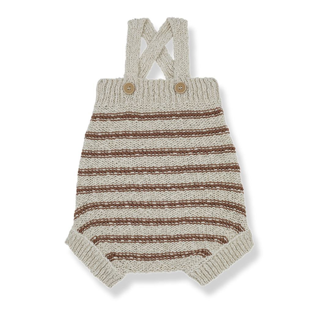 1+ In The Family - Knit Shortie Overalls - Sienna Stripe-Footies + Rompers (Fashion)-0-3M-Posh Baby