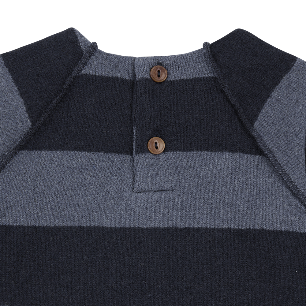 1+ In The Family - Long Sleeve Jumpsuit - Blue Stripe-Footies + Rompers (Fashion)-0-3M (3M)-Posh Baby