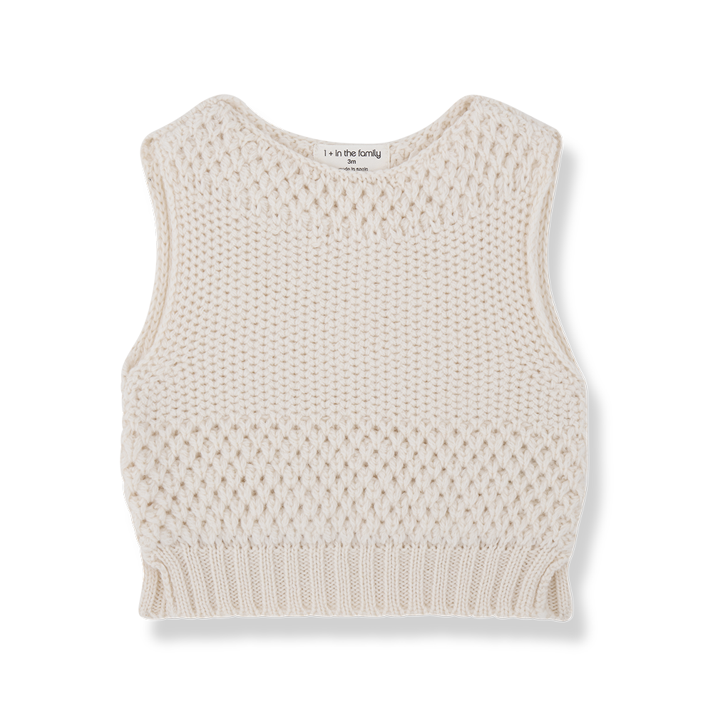 1+ In The Family - Merino Wool Knit Vest - Ecru-Sweaters + Cardigans + Jackets-0-3M (3M)-Posh Baby