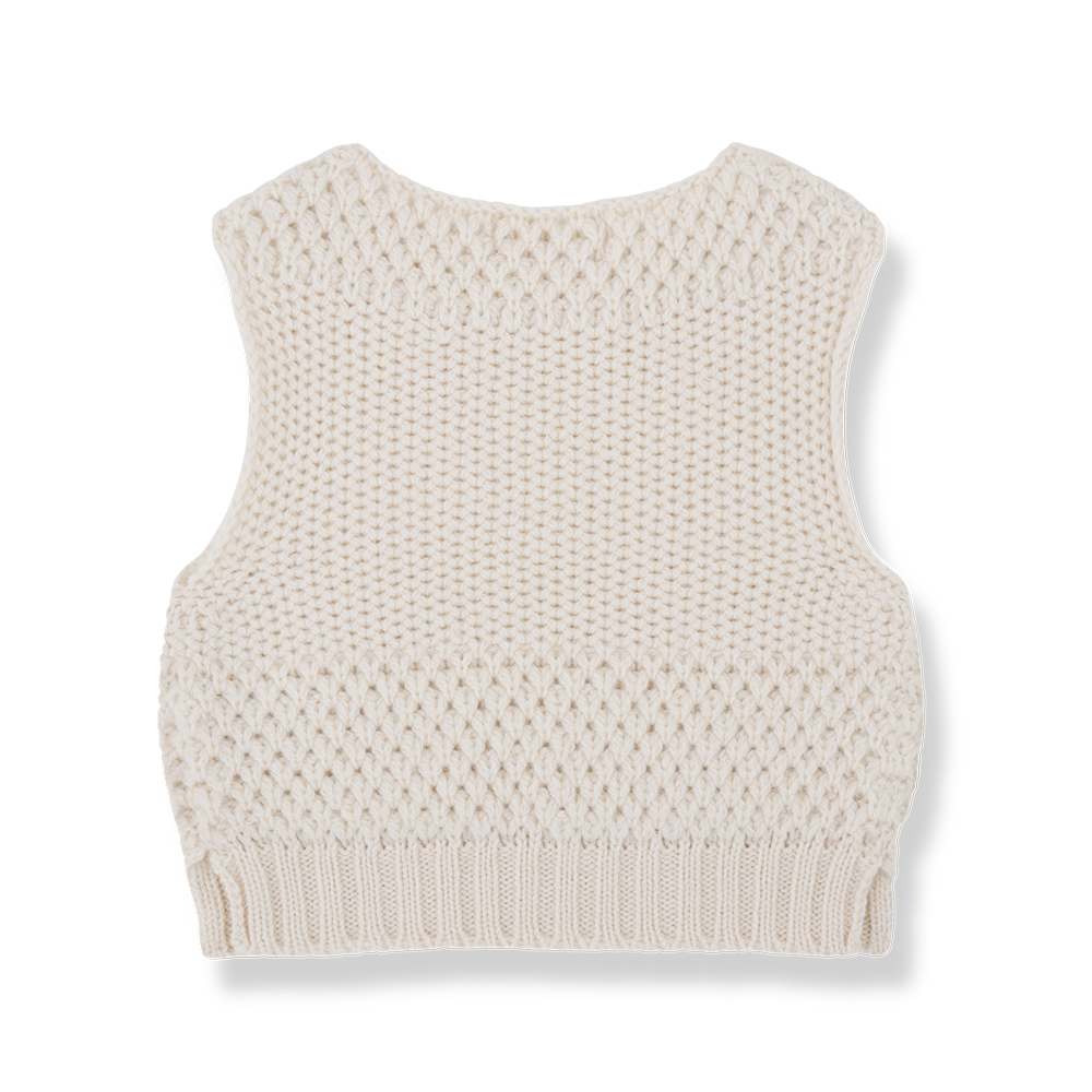 1+ In The Family - Merino Wool Knit Vest - Ecru-Sweaters + Cardigans + Jackets-0-3M (3M)-Posh Baby