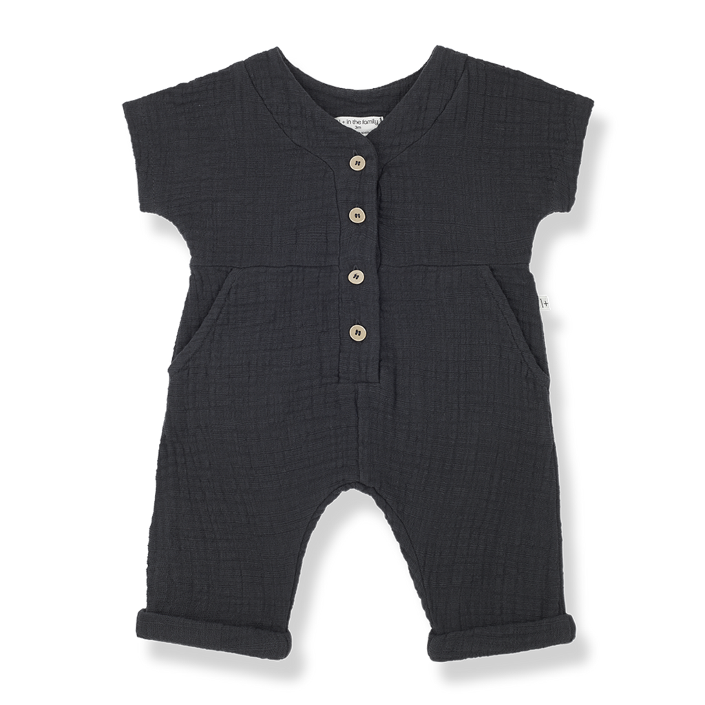 1+ In The Family - Muslin Romper - Anthracite-Footies + Rompers (Fashion)-0-3M-Posh Baby