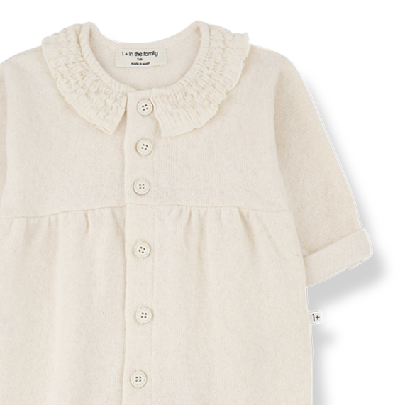 1+ In The Family - Peter Pan Collar Button Footie - Ecru-Footies + Rompers (Fashion)-Newborn (1M)-Posh Baby