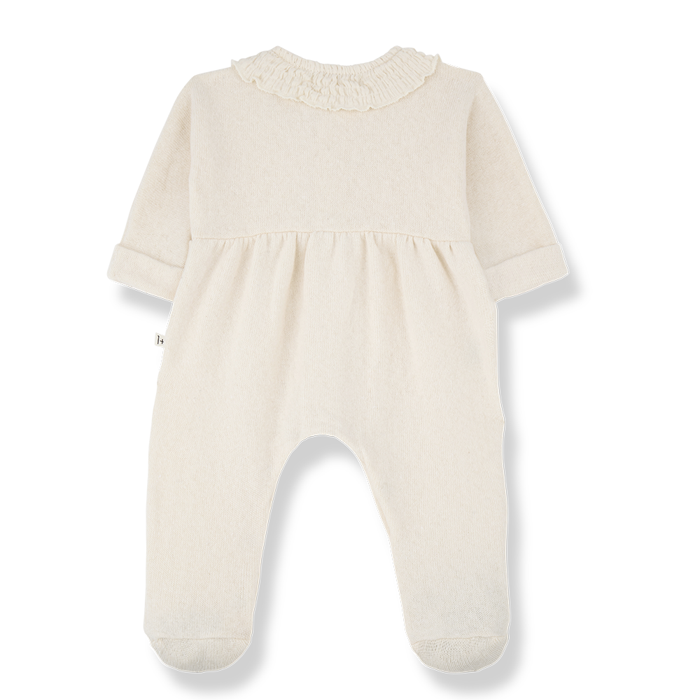 1+ In The Family - Peter Pan Collar Button Footie - Ecru-Footies + Rompers (Fashion)-Newborn (1M)-Posh Baby