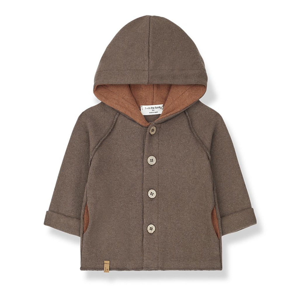 1+ In The Family - Recycled Fleece Hooded Jacket - Earth-Sweaters + Cardigans + Jackets-6-9M-Posh Baby