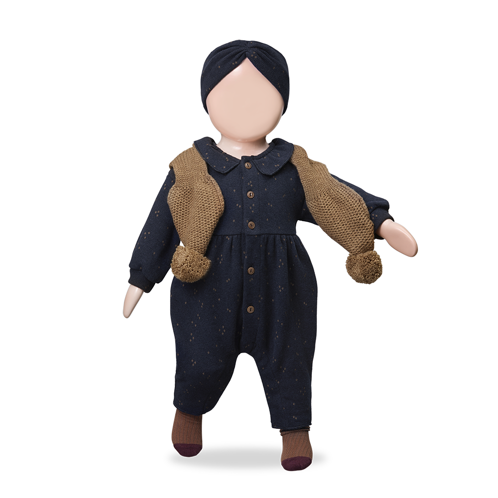 1+ In The Family - Ruffle Collar Jumpsuit - Navy Blue-Footies + Rompers (Fashion)-0-3M (3M)-Posh Baby