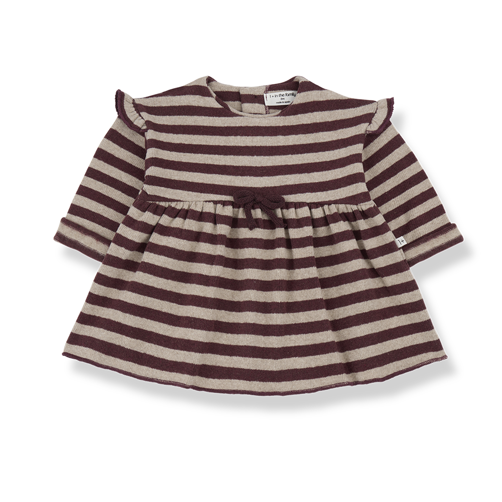 1+ In The Family - Ruffle Shoulder Dress - Eggplant Stripe-Dresses-0-3M (3M)-Posh Baby