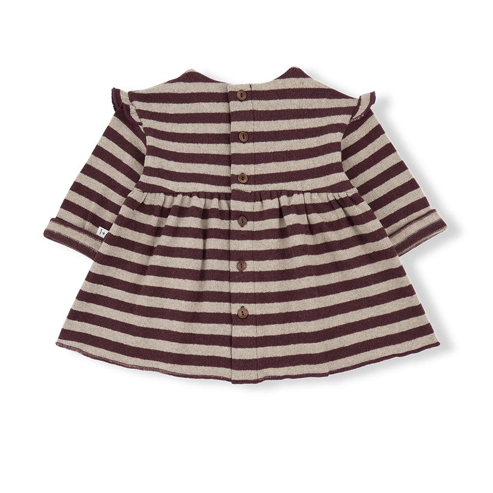 1+ In The Family - Ruffle Shoulder Dress - Eggplant Stripe-Dresses-0-3M (3M)-Posh Baby