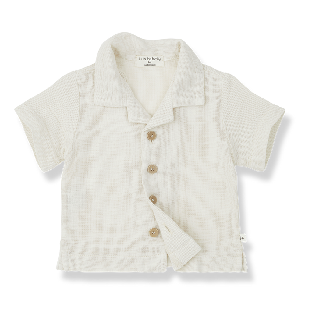 1+ In The Family - Short Sleeve Button-Up - Natural-Short Sleeves-0-3M-Posh Baby