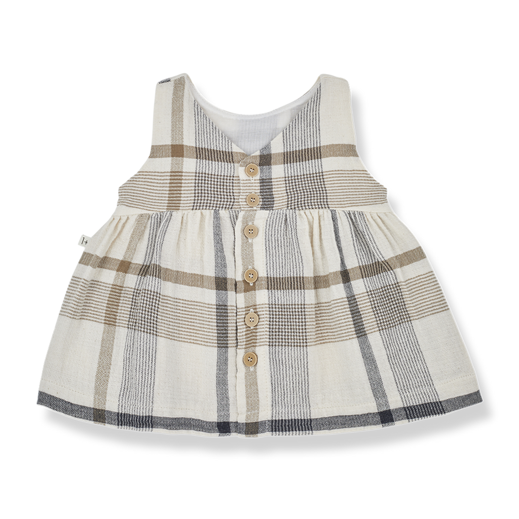 1+ In The Family - Sleeveless Button-Back Dress - Natural Plaid-Dresses-0-3M-Posh Baby
