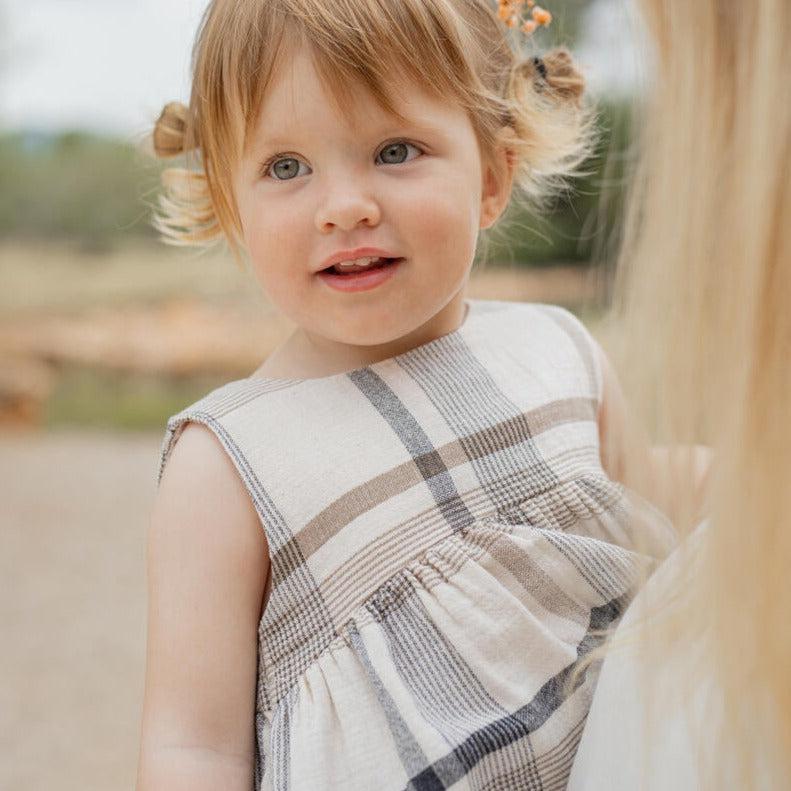 1+ In The Family - Sleeveless Button-Back Dress - Natural Plaid-Dresses-0-3M-Posh Baby