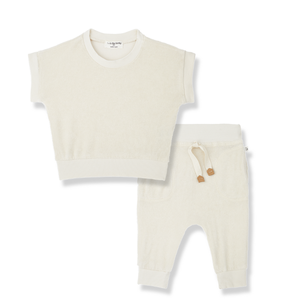1+ In The Family - Terry Tee + Pant Set - Ivory-Sets-0-3M-Posh Baby