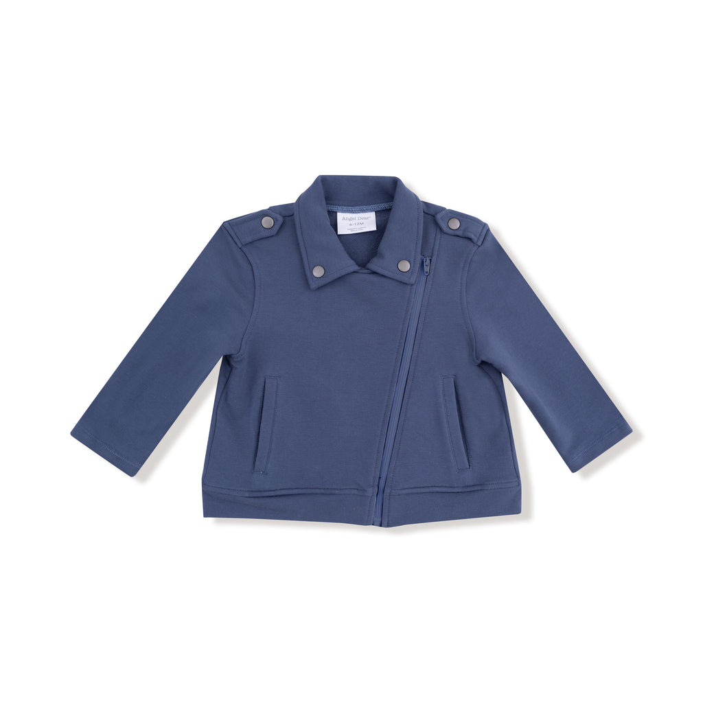 Angel Dear - French Terry Vintage Motorcycle Jacket - Indigo-Sweaters + Cardigans + Jackets-6-12M-Posh Baby