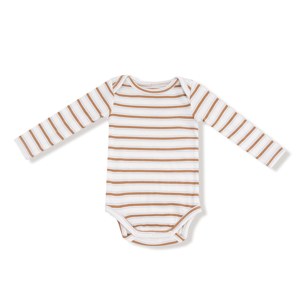 Angel Dear - Long Sleeve Ribbed Bodysuit - Vintage Stripe-Onesies-0-3M-Posh Baby
