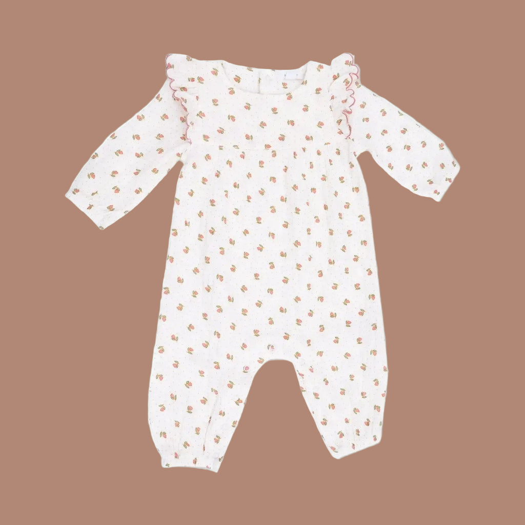 Angel Dear - Long Sleeve Ruffle Romper - Petite Pointe Fleur-Footies + Rompers (Fashion)-0-3M-Posh Baby