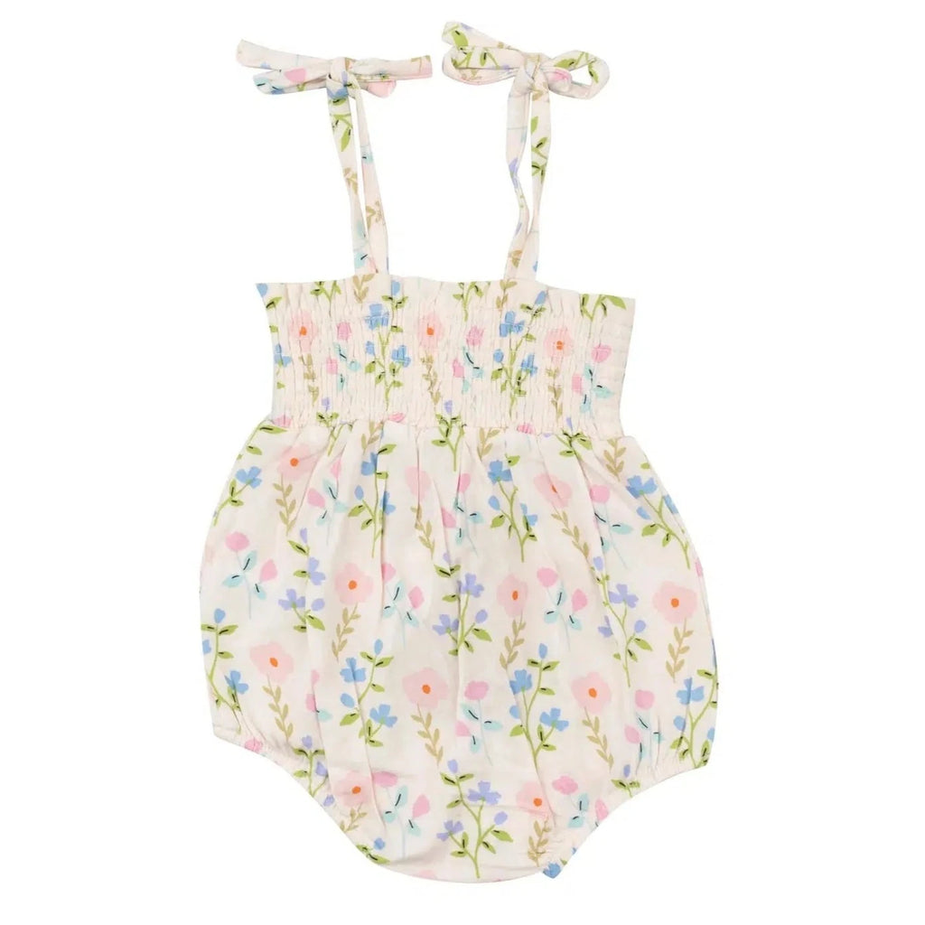 Angel Dear - Organic Smocked Bubble Romper - Simple Pretty Floral-Footies + Rompers (Fashion)-0-3M-Posh Baby